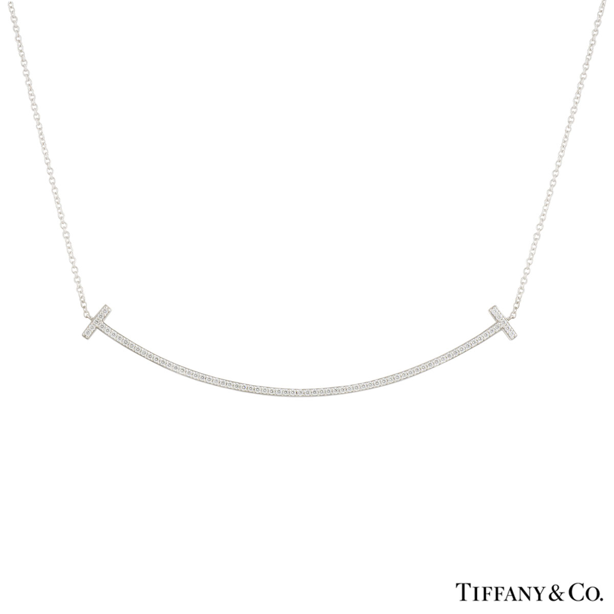 Tiffany & Co. White Gold Diamond T Smile Pendant | Rich Diamonds